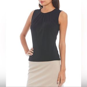 Calvin Klein solid black pleated crew neck knit tank top
